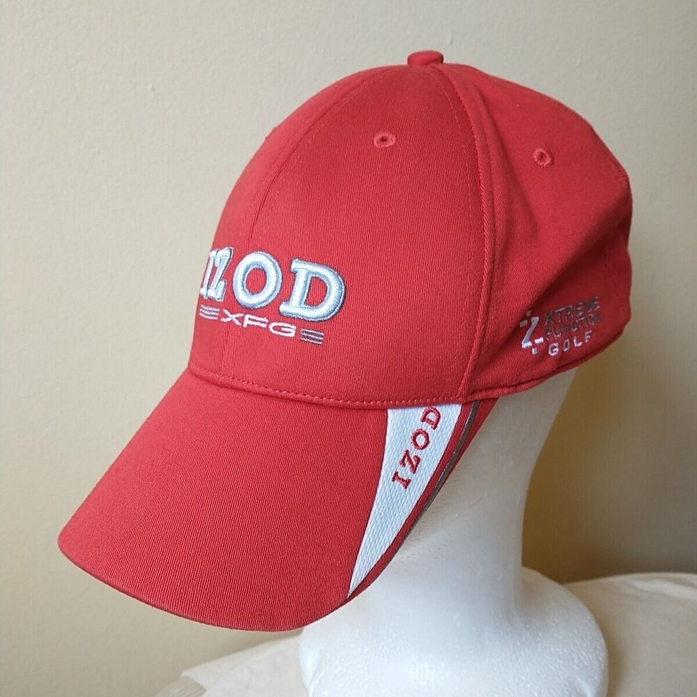 Izod XFGE Baseball Cap Hat Men OS Red White Embroidered Adjustable SpellOut Logo